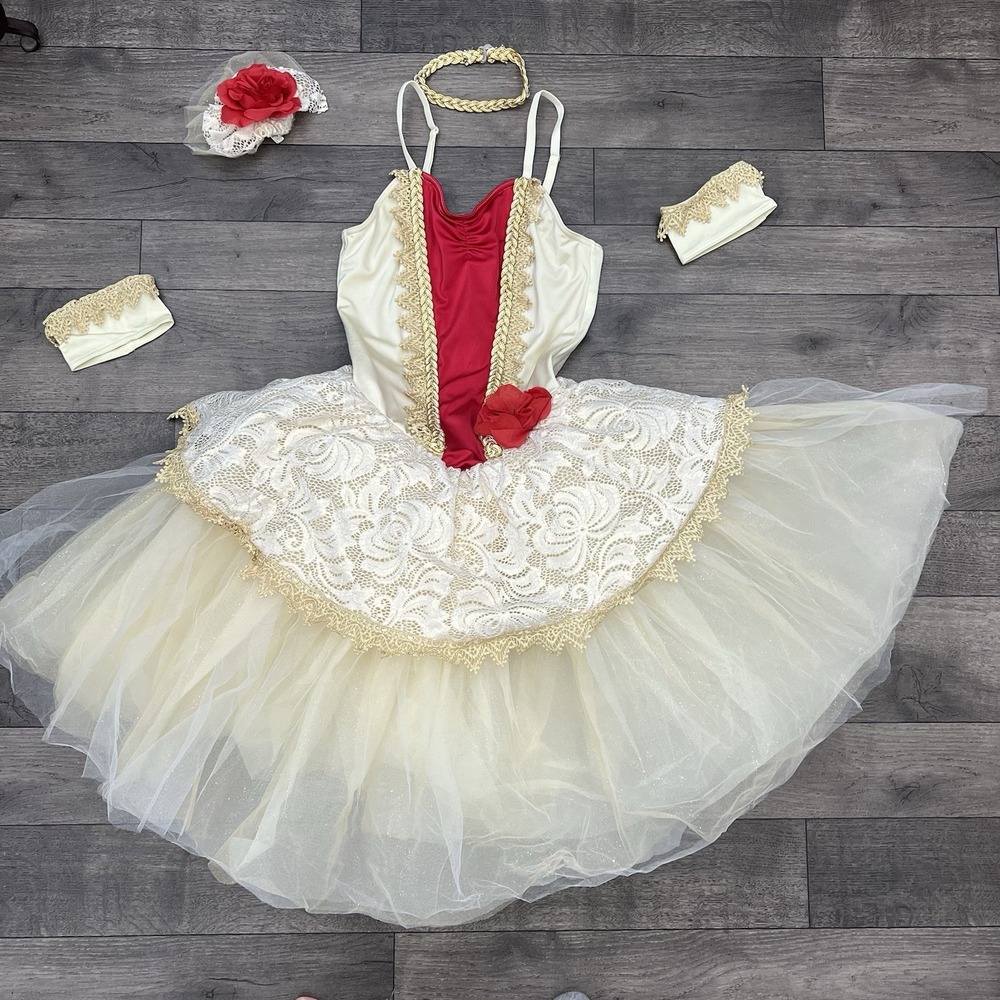 Weissman Ballerina Tutu Costume Spanish Carmen Girls L Red Gold 5Pc Nutrcracker